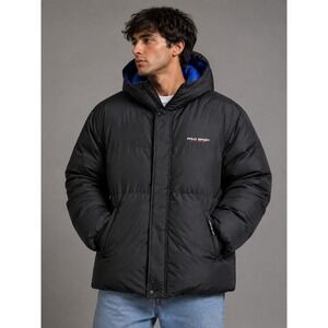 VTG Polo Sport Ralph Lauren Down Puffer Jacket Men Large Winter Black Blue 90s
